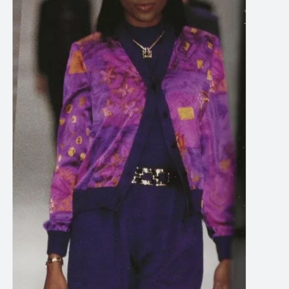 St. John Collection Tops - St. John Collection Satin and Knit Cardigan Top in Purple Abstract